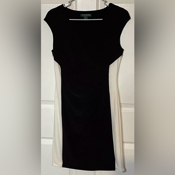 Lauren Ralph Lauren Size 6 Ruched Black and White Sheath - Picture 1 of 3
